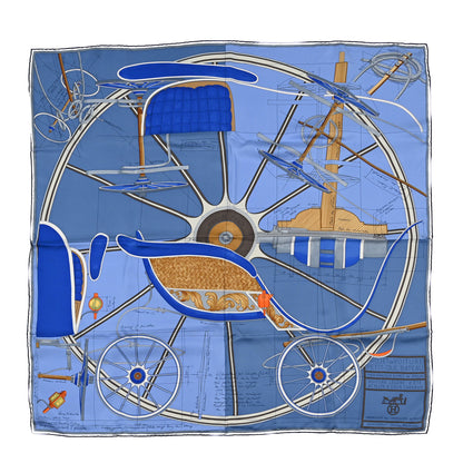Hermes Silk Printed Petit Duc Scarf 90 Blue 1 of 3