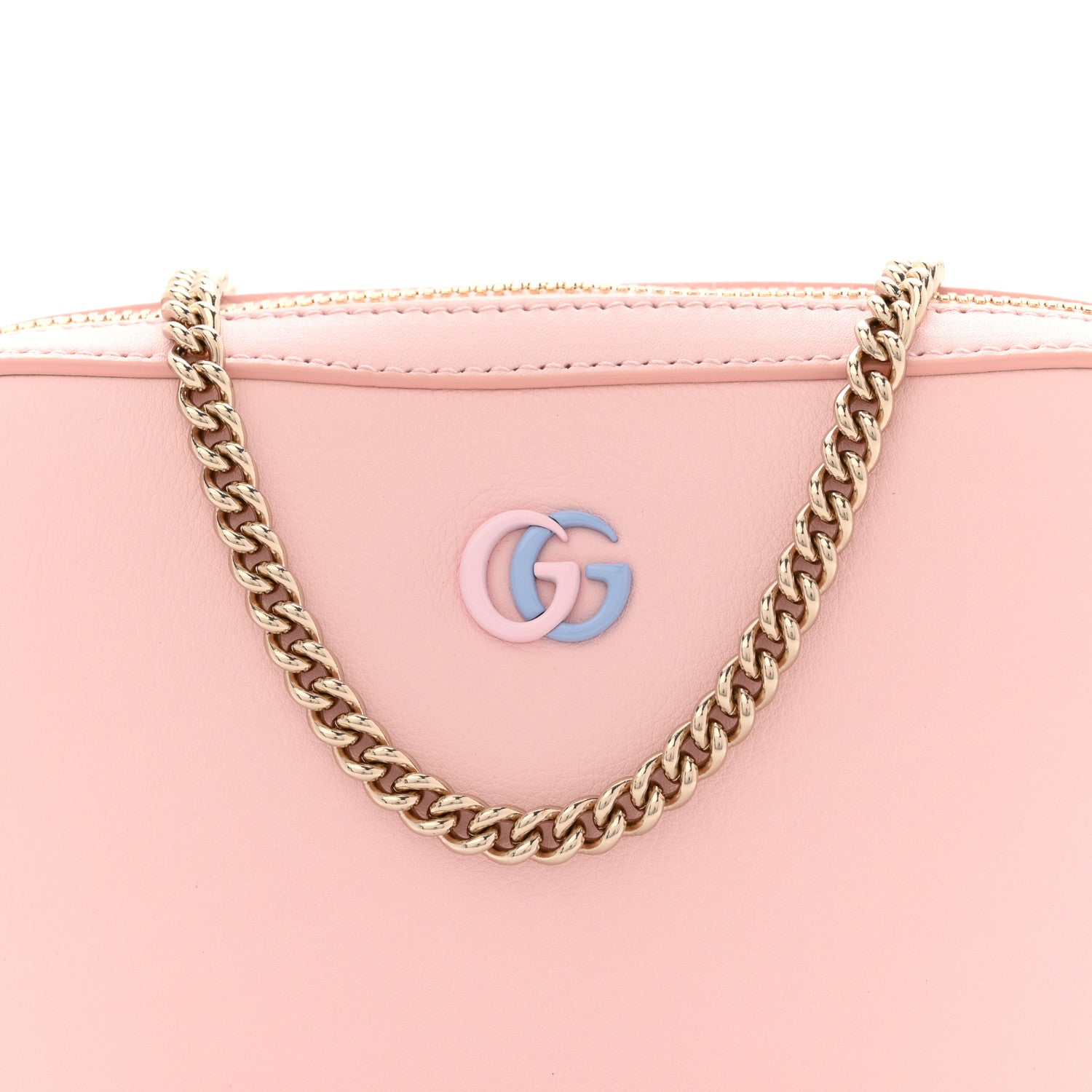 Gucci Dollar Calfskin Enamel Super Mini GG Marmont Chain Shoulder Bag Light Pink Blue 8 of 13