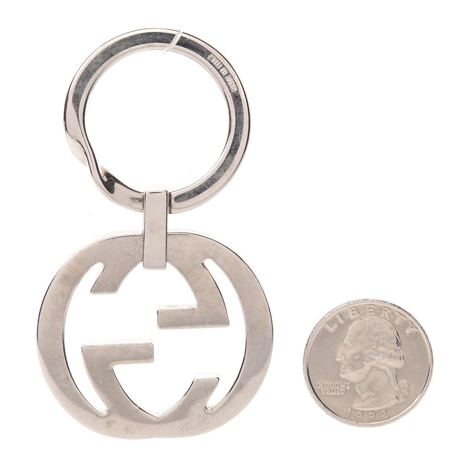 Gucci Metal Enamel Interlocking G Key Chain Silver Black 2 of 5