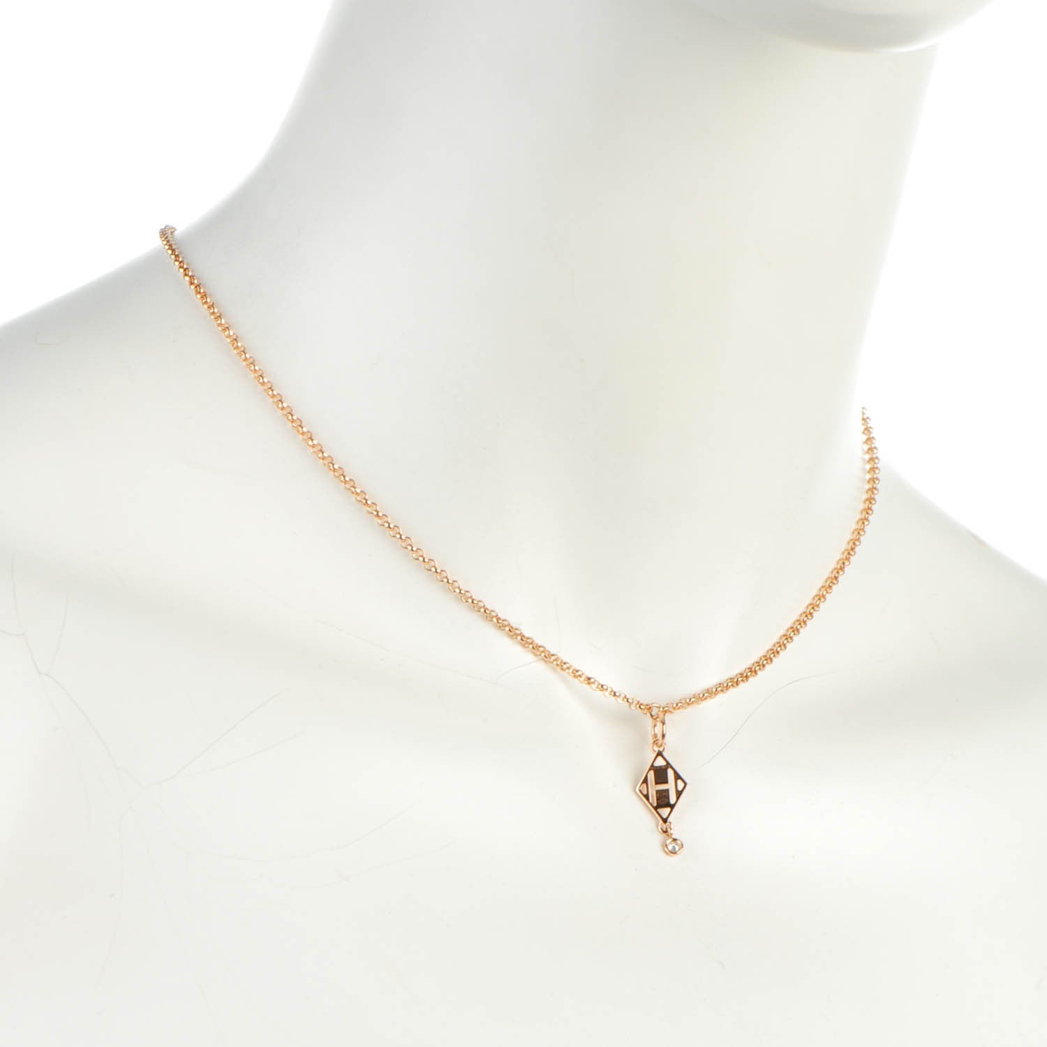 Hermes 18K Rose Gold Diamond Gambade Pendant Necklace 2 of 6