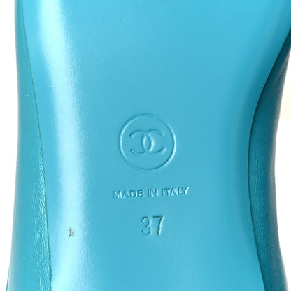 Chanel Lambskin Patent Calfskin Cap Toe Ankle Chain Ballerina Flats 37 Turquoise 6 of 10