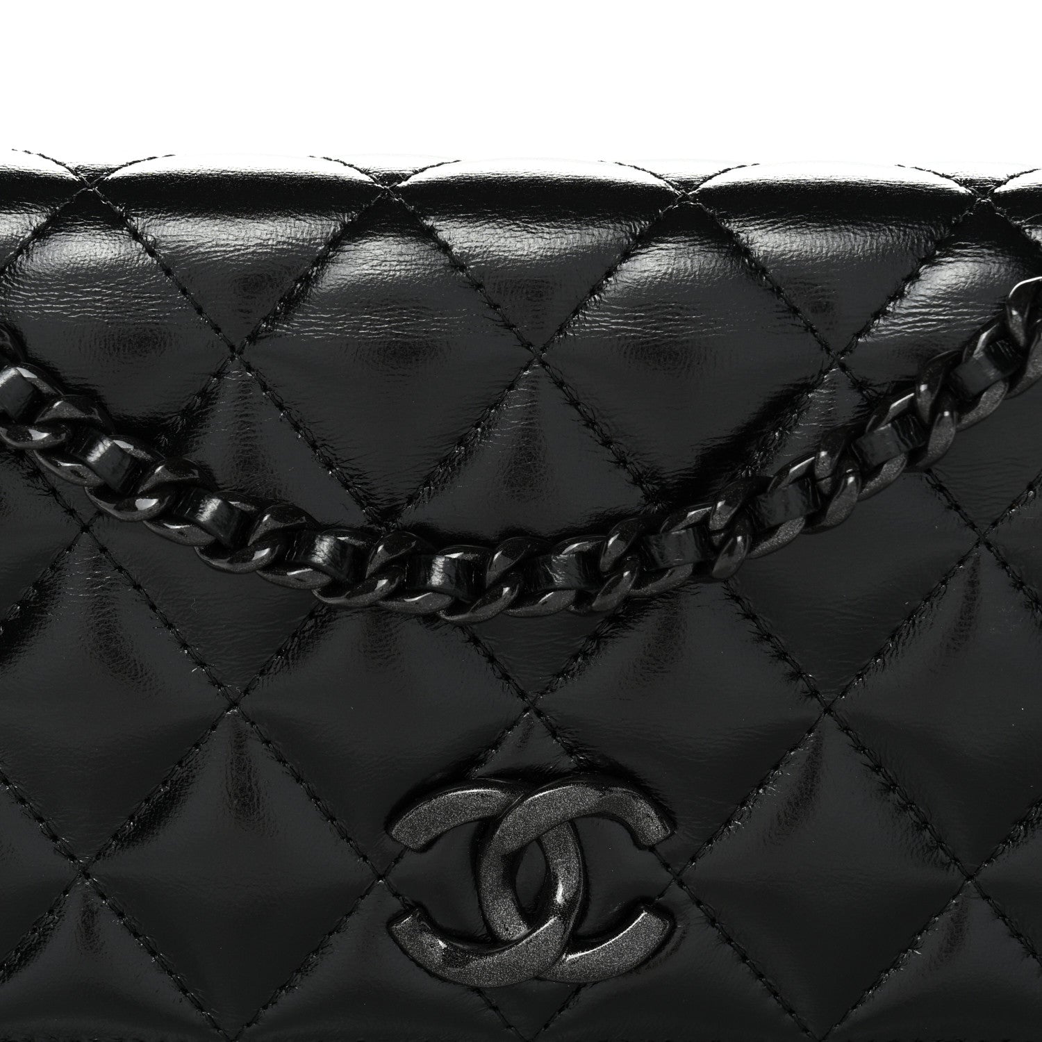 Chanel Shiny Lambskin Flap Clutch With Chain So Black 9 of 11