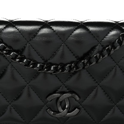 Chanel Shiny Lambskin Flap Clutch With Chain So Black 9 of 11