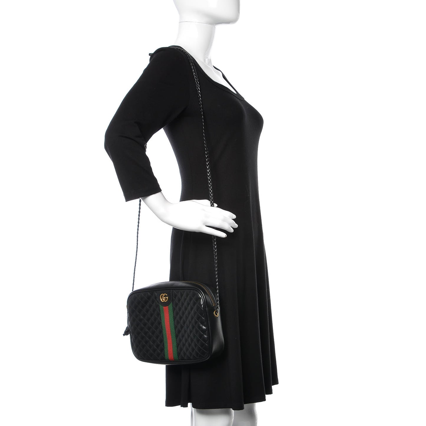 Calfskin Web Trapuntata Small GG Shoulder Bag Black
