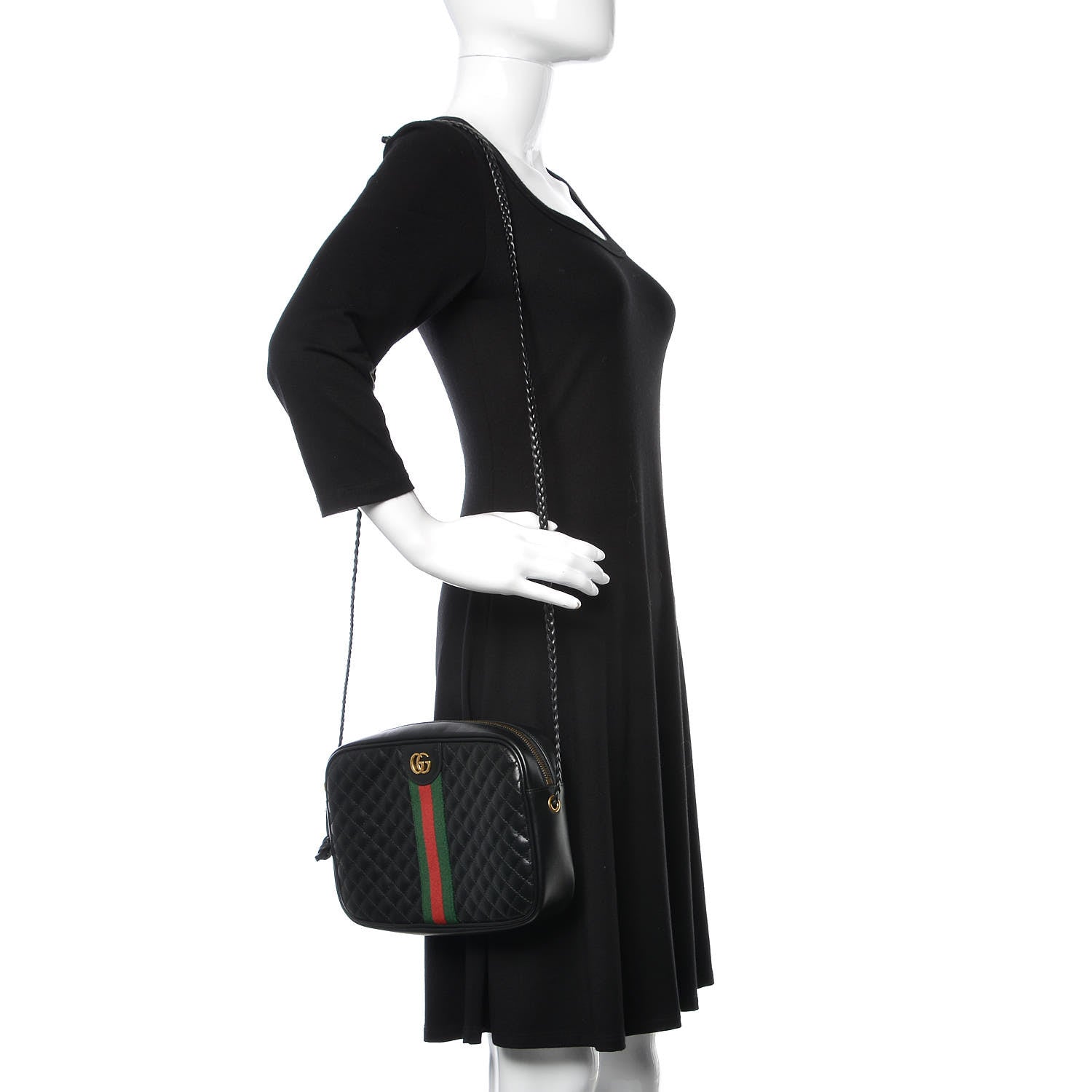 Gucci Calfskin Web Trapuntata Small GG Shoulder Bag Black 2 of 9