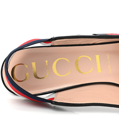 Gucci Malaga Kid Web Bee Star Embroidered Sylvie High Heel Slingback Pumps 39 Black 6 of 9