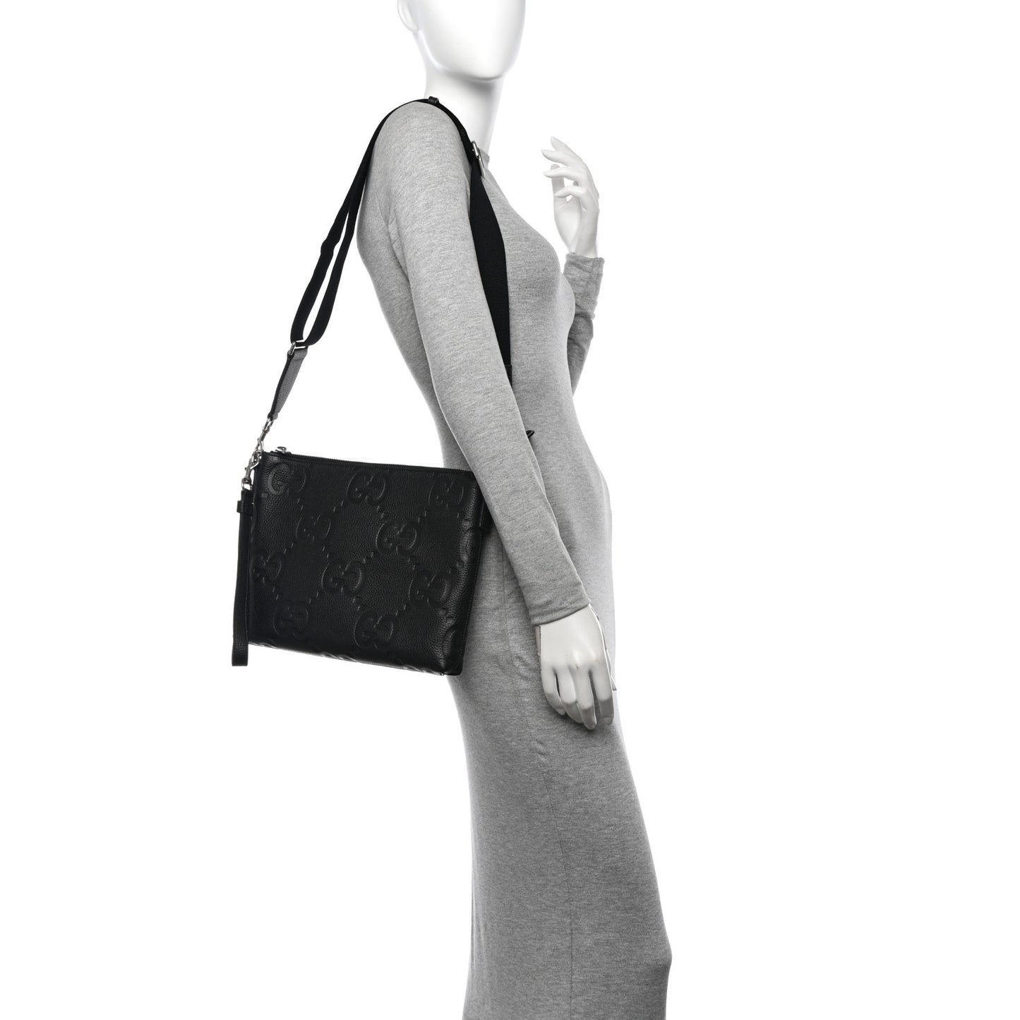Piuma Calfskin Jumbo GG Embossed Medium Wristlet Messenger Bag Black