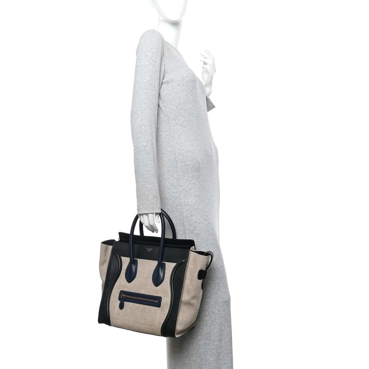Smooth Calfskin Linen Tricolor Mini Luggage Black Khaki Navy