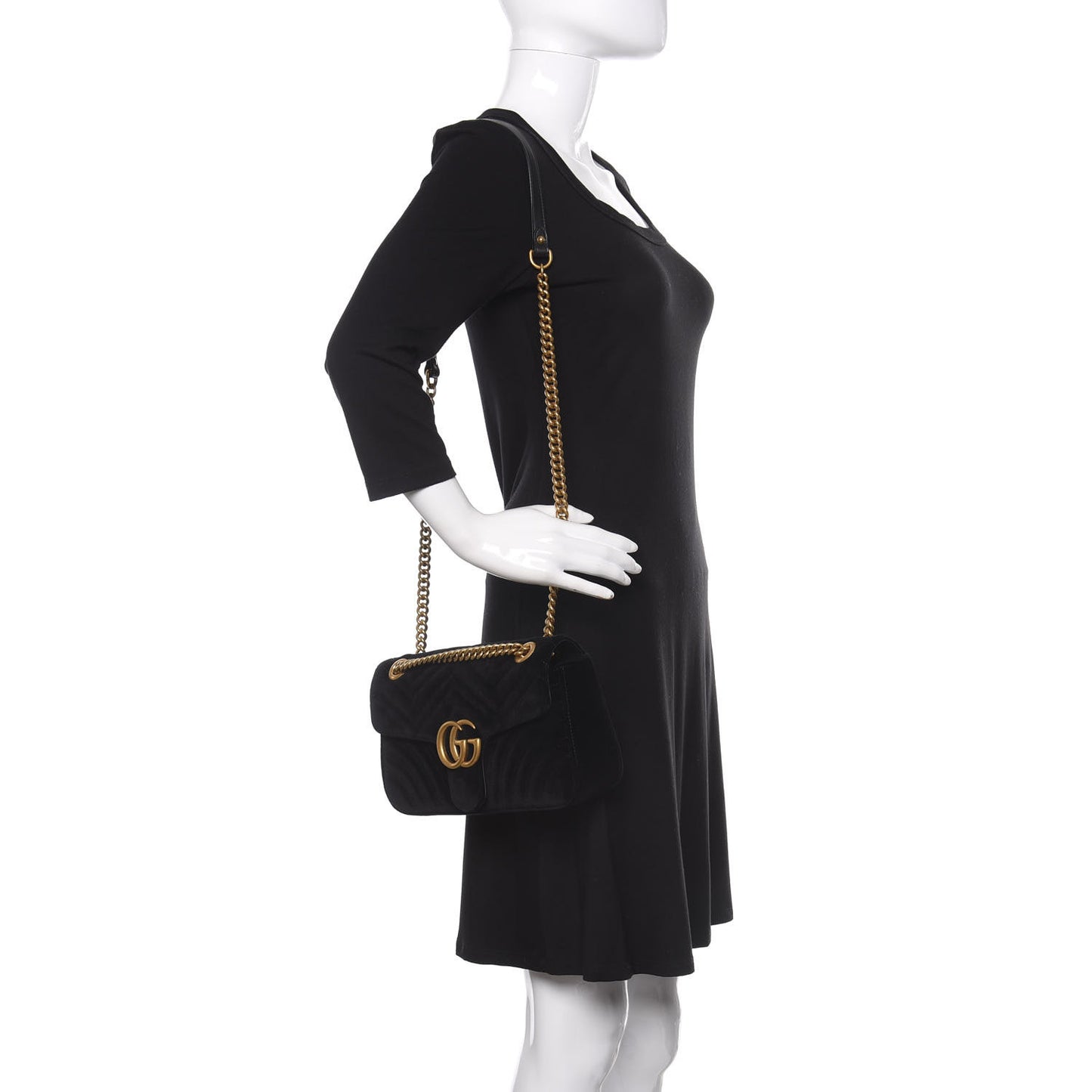 Velvet Matelasse Small GG Marmont Shoulder Bag Black