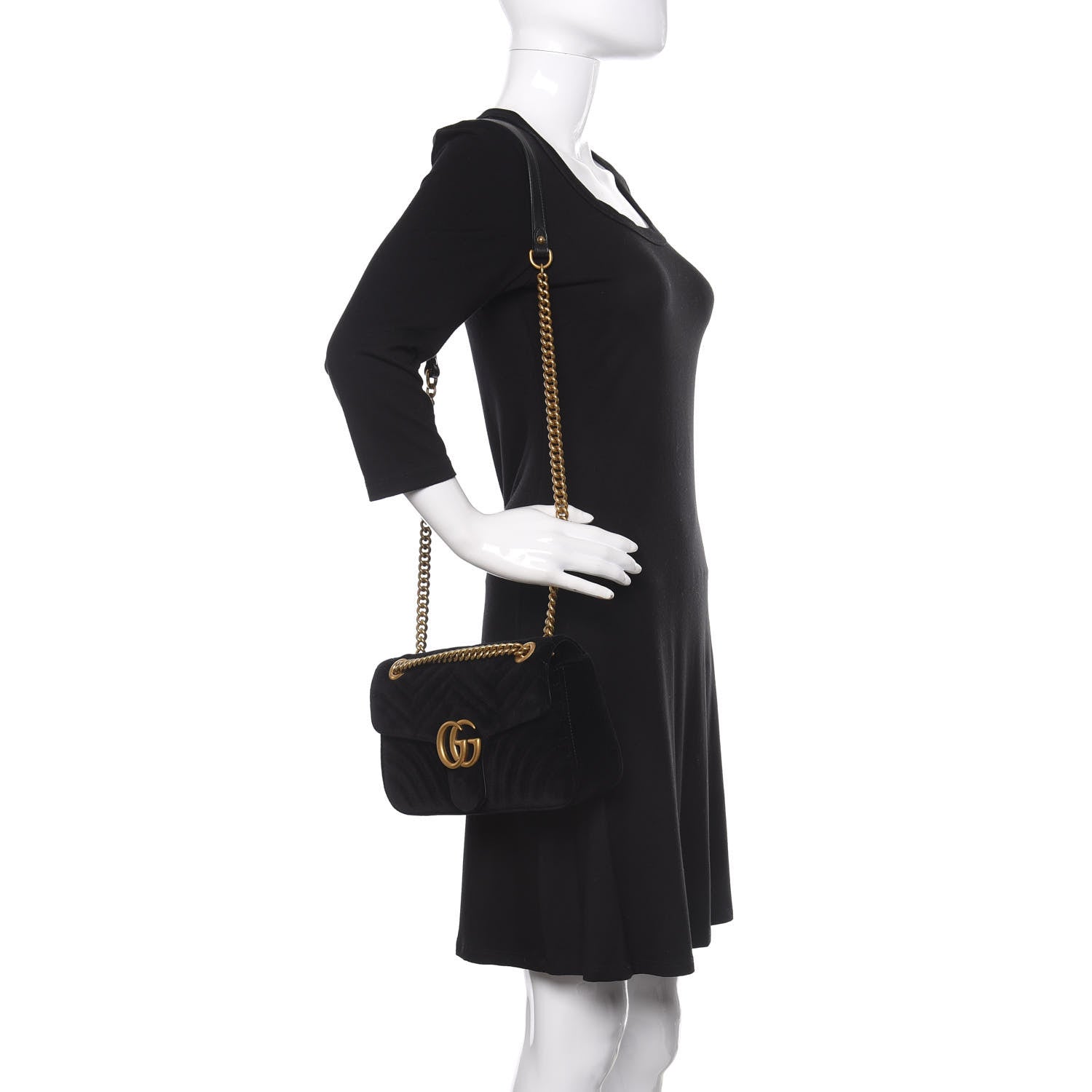 Gucci Velvet Matelasse Small GG Marmont Shoulder Bag Black 2 of 10