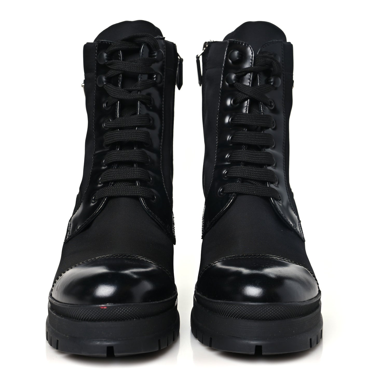 Spazzolato Re-Nylon Metal Triangle Logo Lace Up 55mm Ankle Boots 40.5 Black