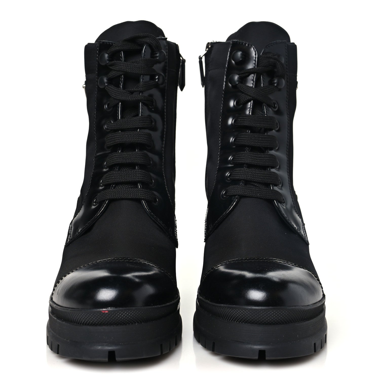 Prada Spazzolato Re-Nylon Metal Triangle Logo Lace Up 55mm Ankle Boots 40.5 Black 3 of 10