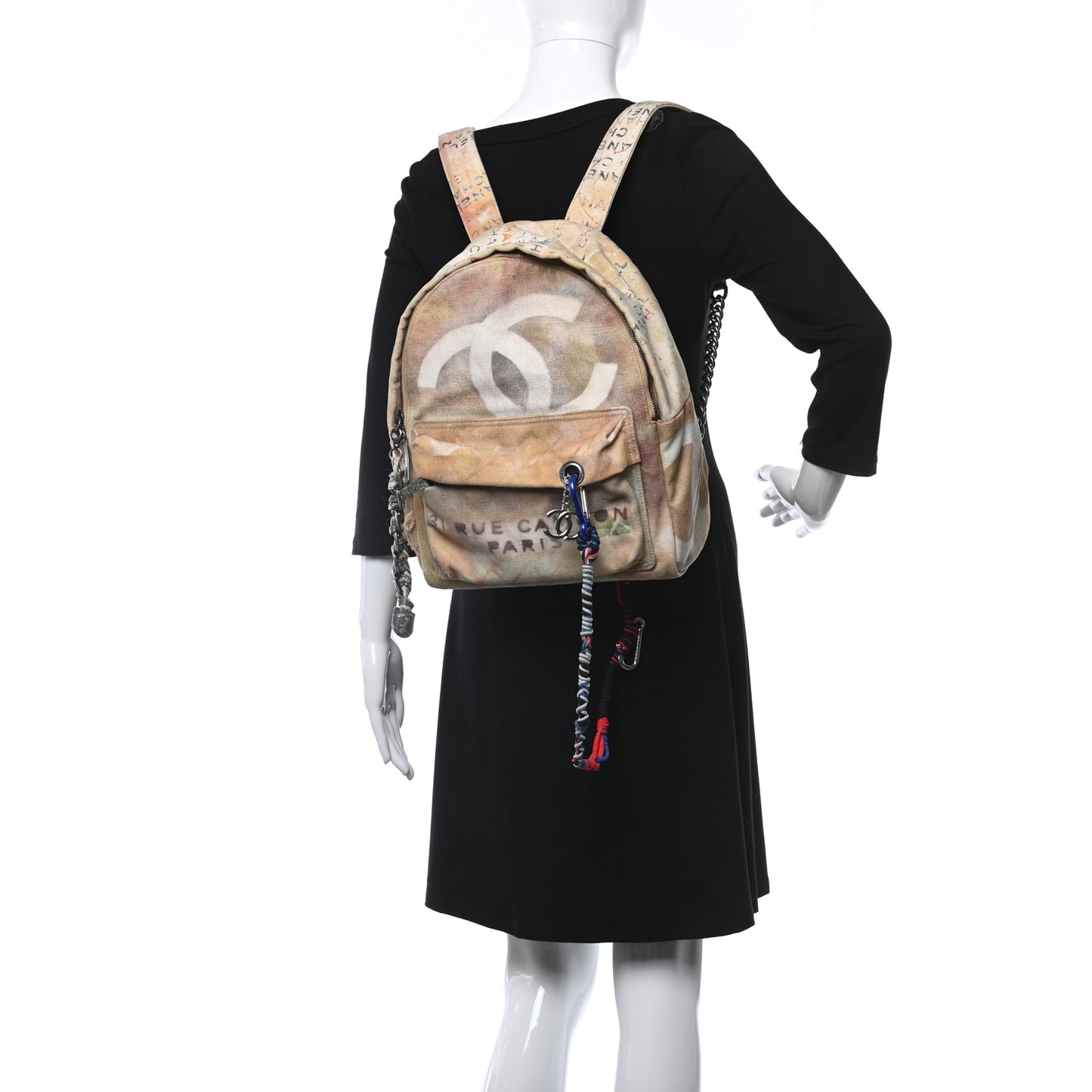 Graffiti Printed Canvas Medium Backpack Beige