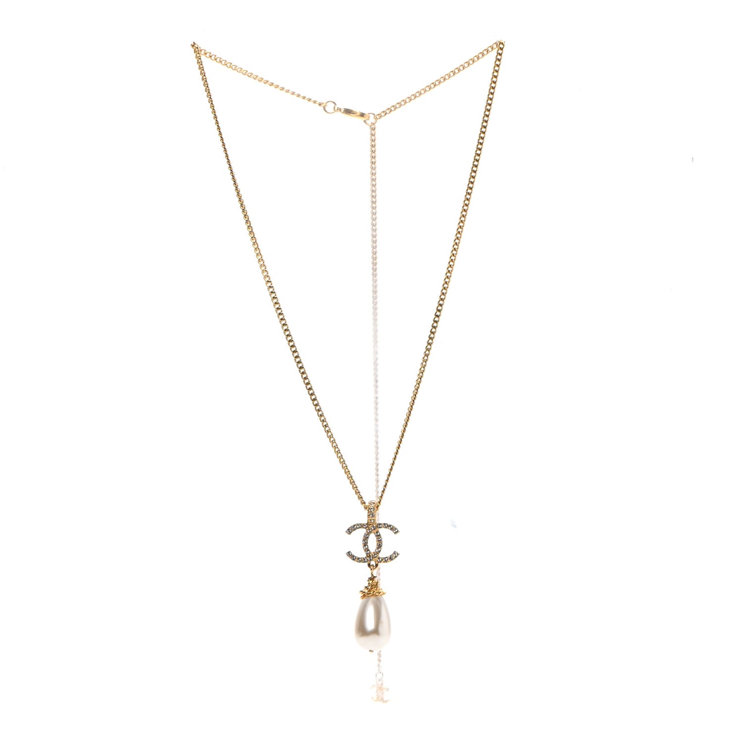 Chanel Pearl Crystal Twisted CC Drop Necklace Gold 3 of 5