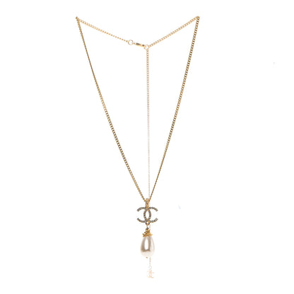 Chanel Pearl Crystal Twisted CC Drop Necklace Gold 3 of 5