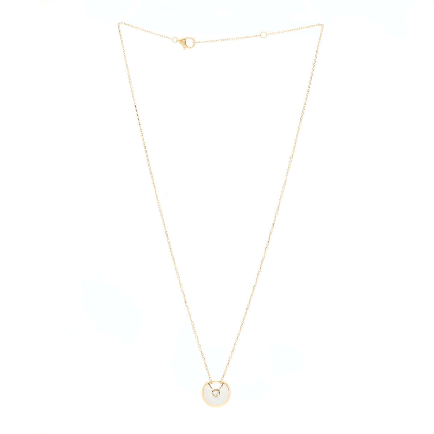 18K Yellow Gold Diamond Mother of Pearl XS Amulette de Cartier Pendant Necklace