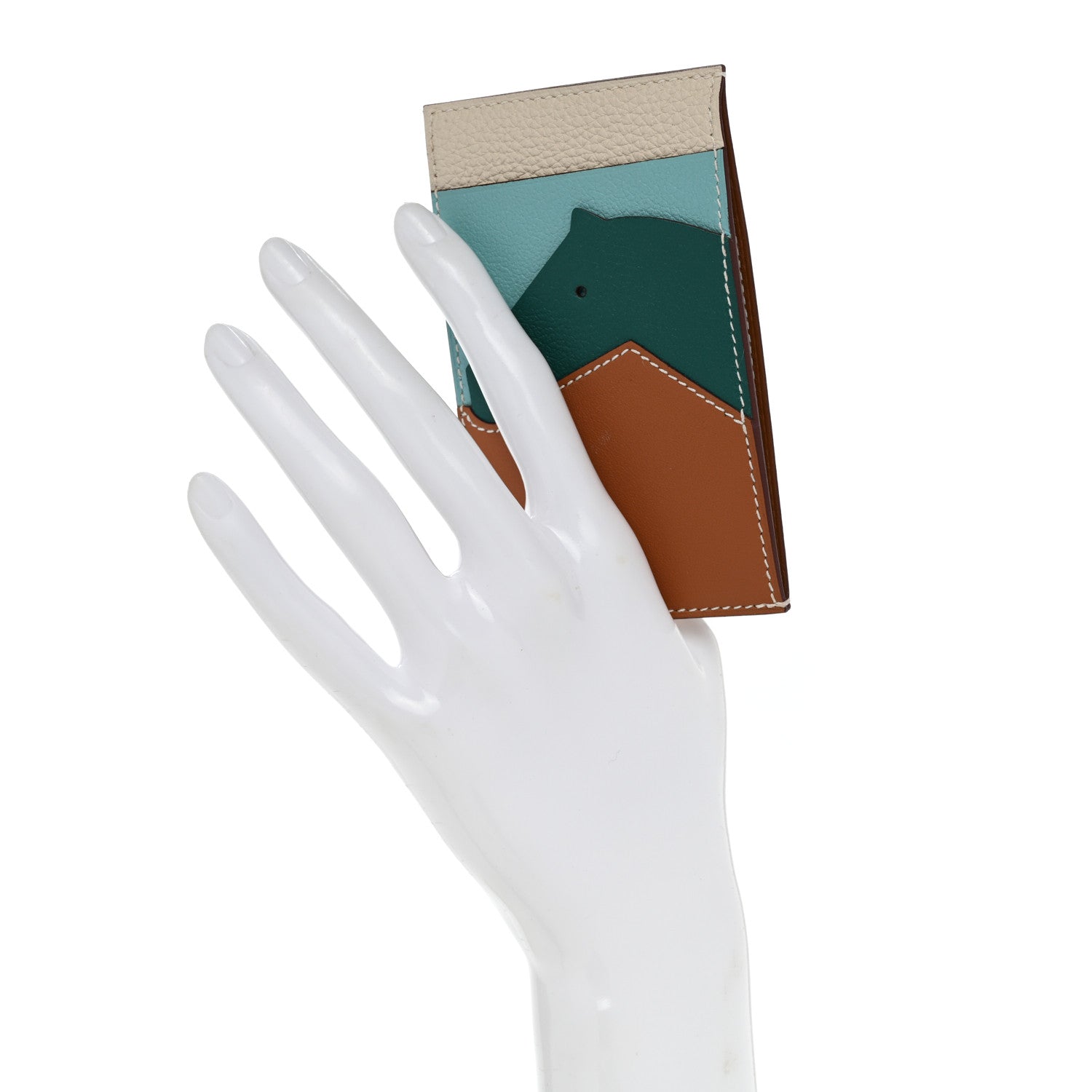 Hermes Epsom Evercolor Chevre Mysore Les Petits Chevaux Card Holder Gold Malachite Bleu Atoll Craie 2 of 8