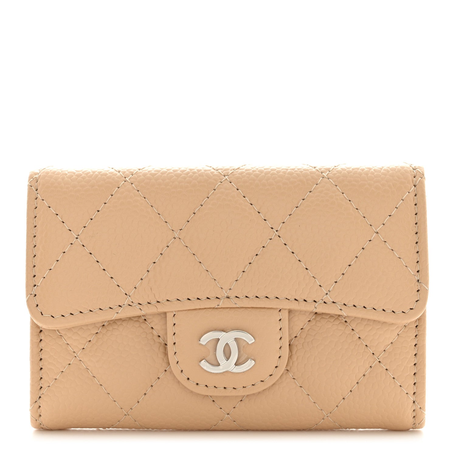 Chanel Caviar Quilted Flap Card Holder Wallet Beige 1 of 9