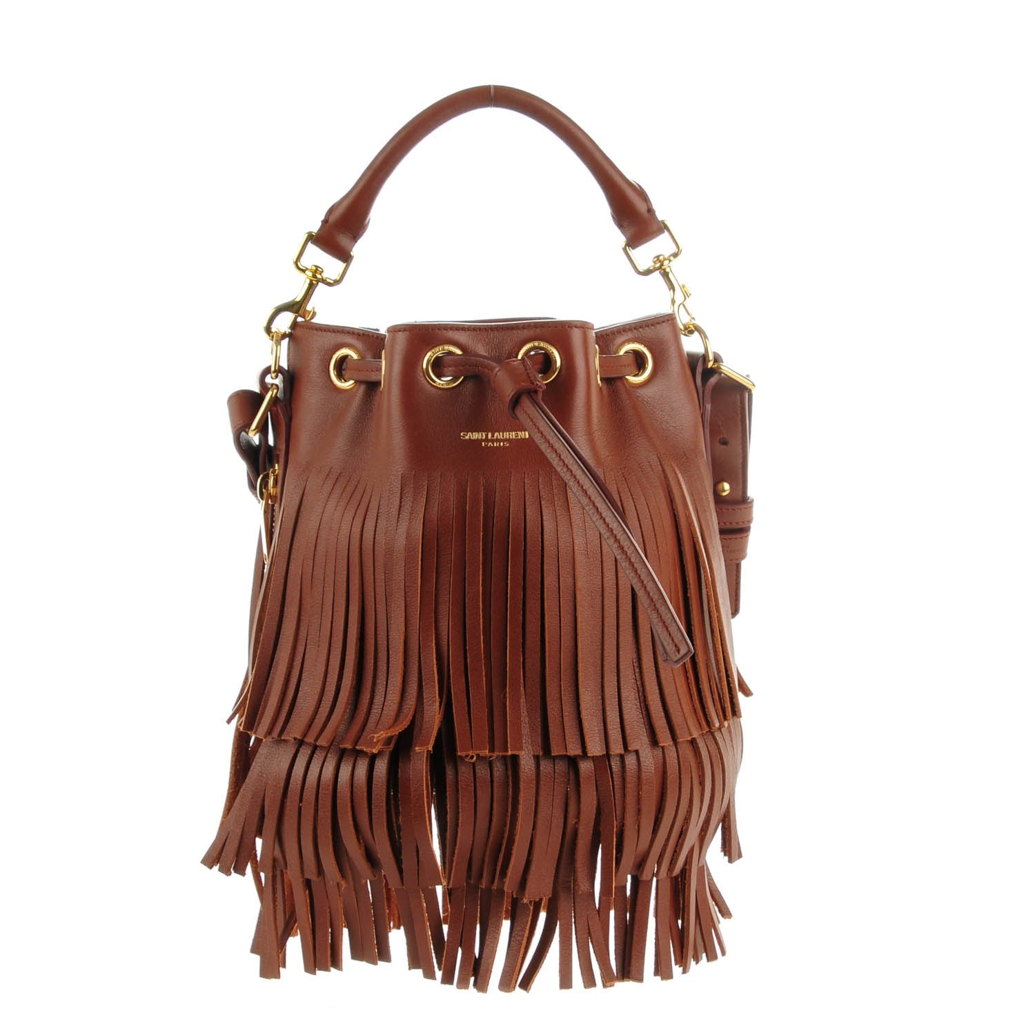 Saint Laurent Calfskin Small Emmanuelle Fringe Bucket Bag Cotto 1 of 8
