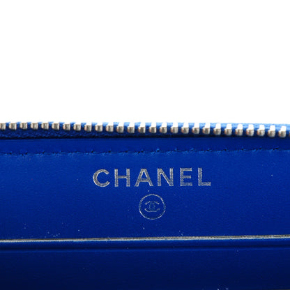 Chanel Caviar Chevron Quilted Small Zip Around Wallet Bright Blue 6 of 8