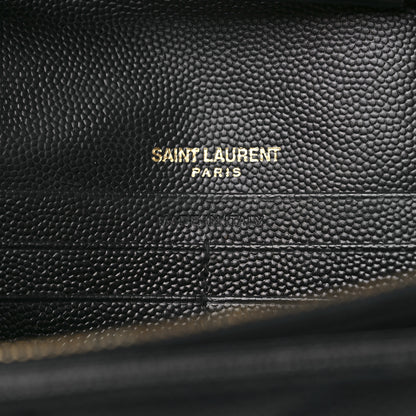 Saint Laurent Grain De Poudre Matelasse Chevron Monogram Chain Wallet Black 7 of 13