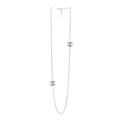 Chanel Crystal Baguette CC Double Strand Necklace Silver Blue 3 of 5