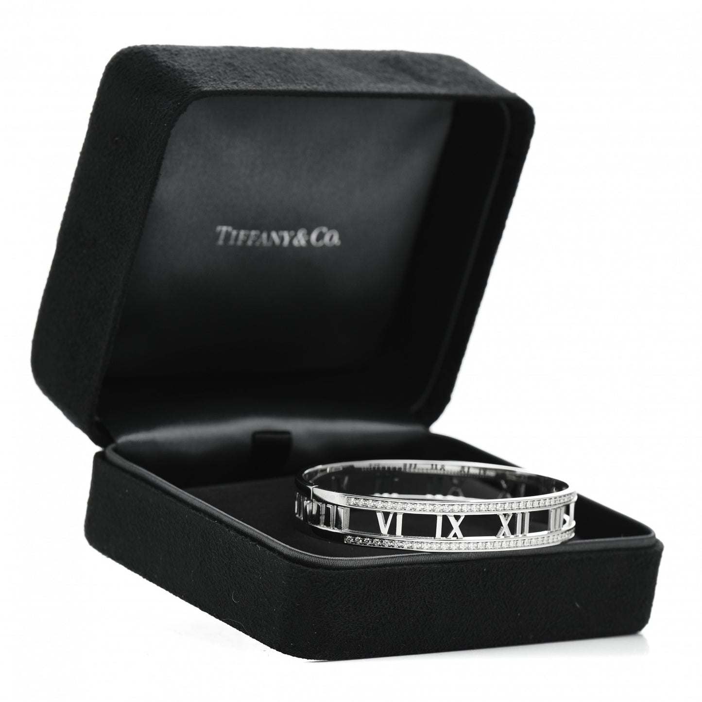 18K White Gold Diamond Atlas Open Hinged Bangle Bracelet