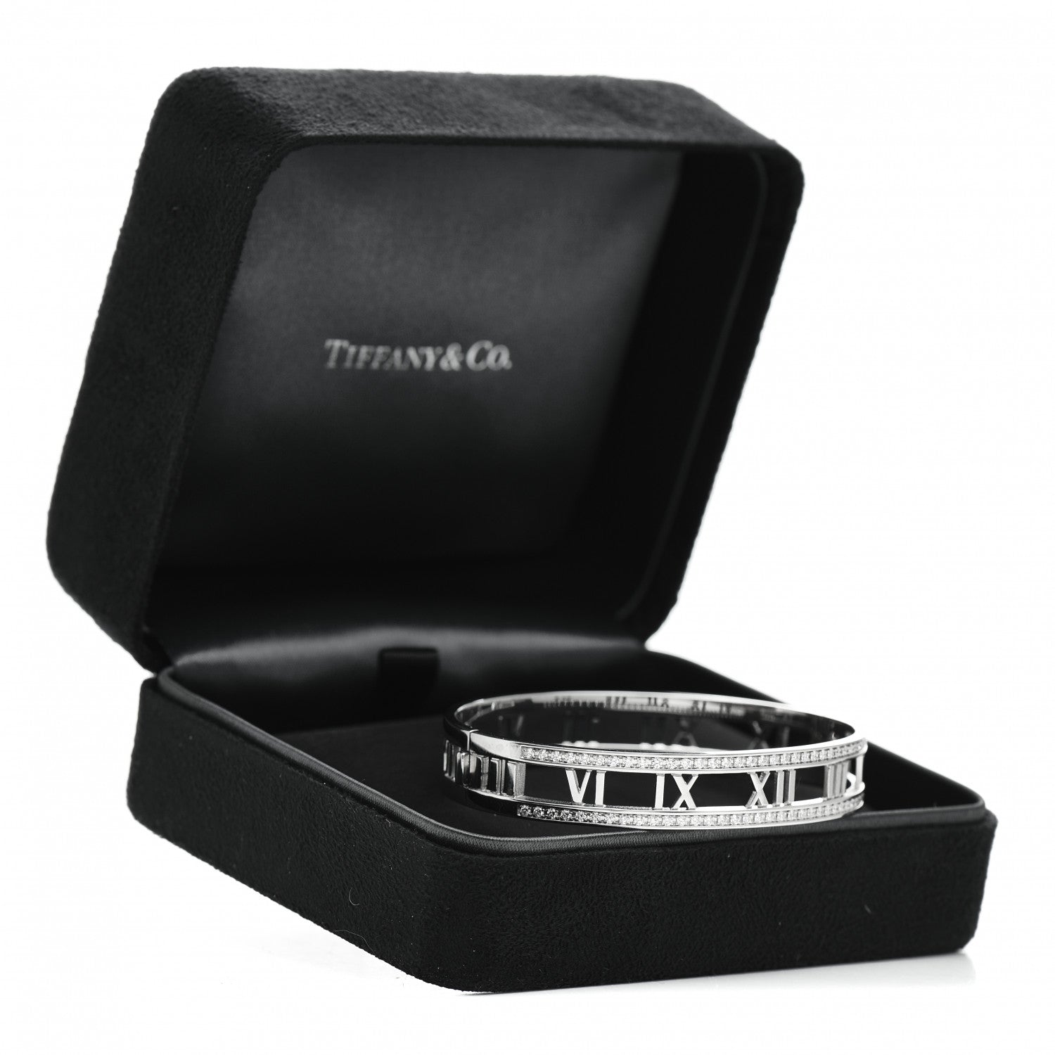 Tiffany 18K White Gold Diamond Atlas Open Hinged Bangle Bracelet 5 of 5
