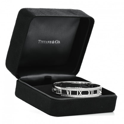Tiffany 18K White Gold Diamond Atlas Open Hinged Bangle Bracelet 5 of 5
