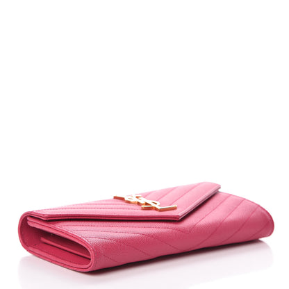 Saint Laurent Grain De Poudre Matelasse Chevron Monogram Flap Wallet Fuchsia 4 of 8