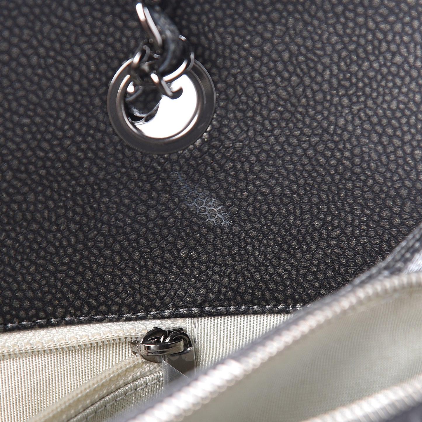 Metallic Caviar Quilted CC Tote Dark Silver