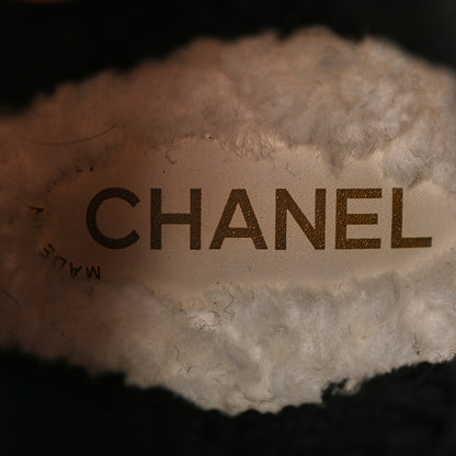 Chanel Calfskin Shearling CC Lace Up Boots 39 Black White 6 of 12