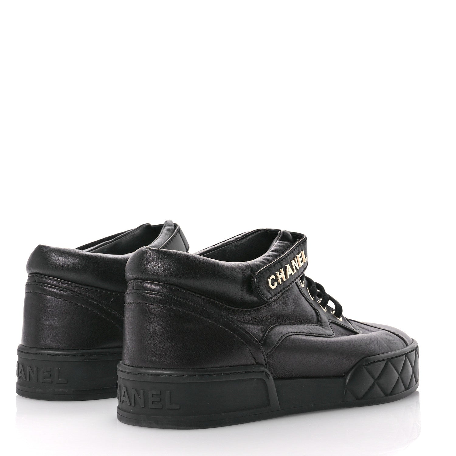 Chanel Lambskin Logo Strap Sneakers 39.5 Black 5 of 9