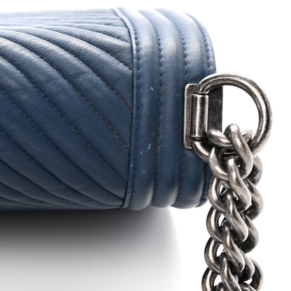 Chanel Wrinkled Lambskin Chevron Quilted Medium Boy Flap Navy 15 of 17