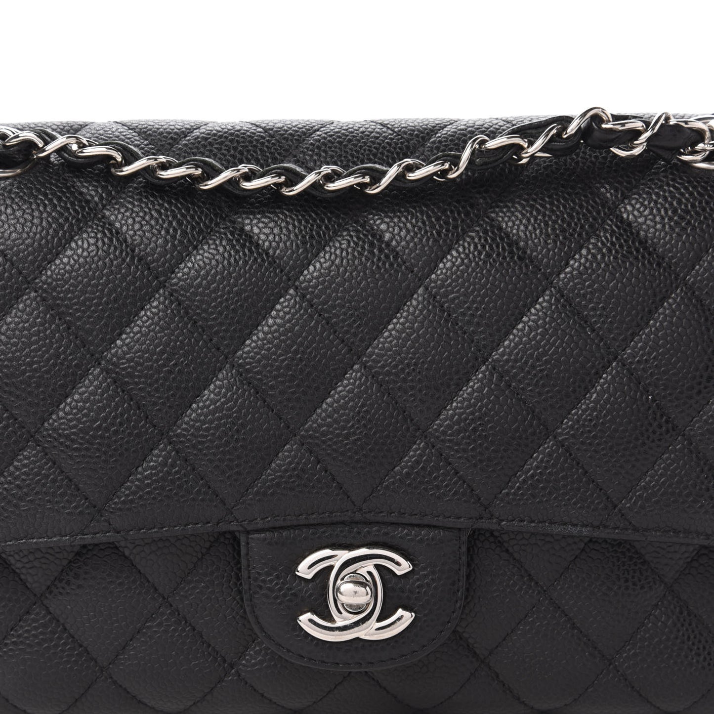 Caviar Quilted Medium Double Flap Black