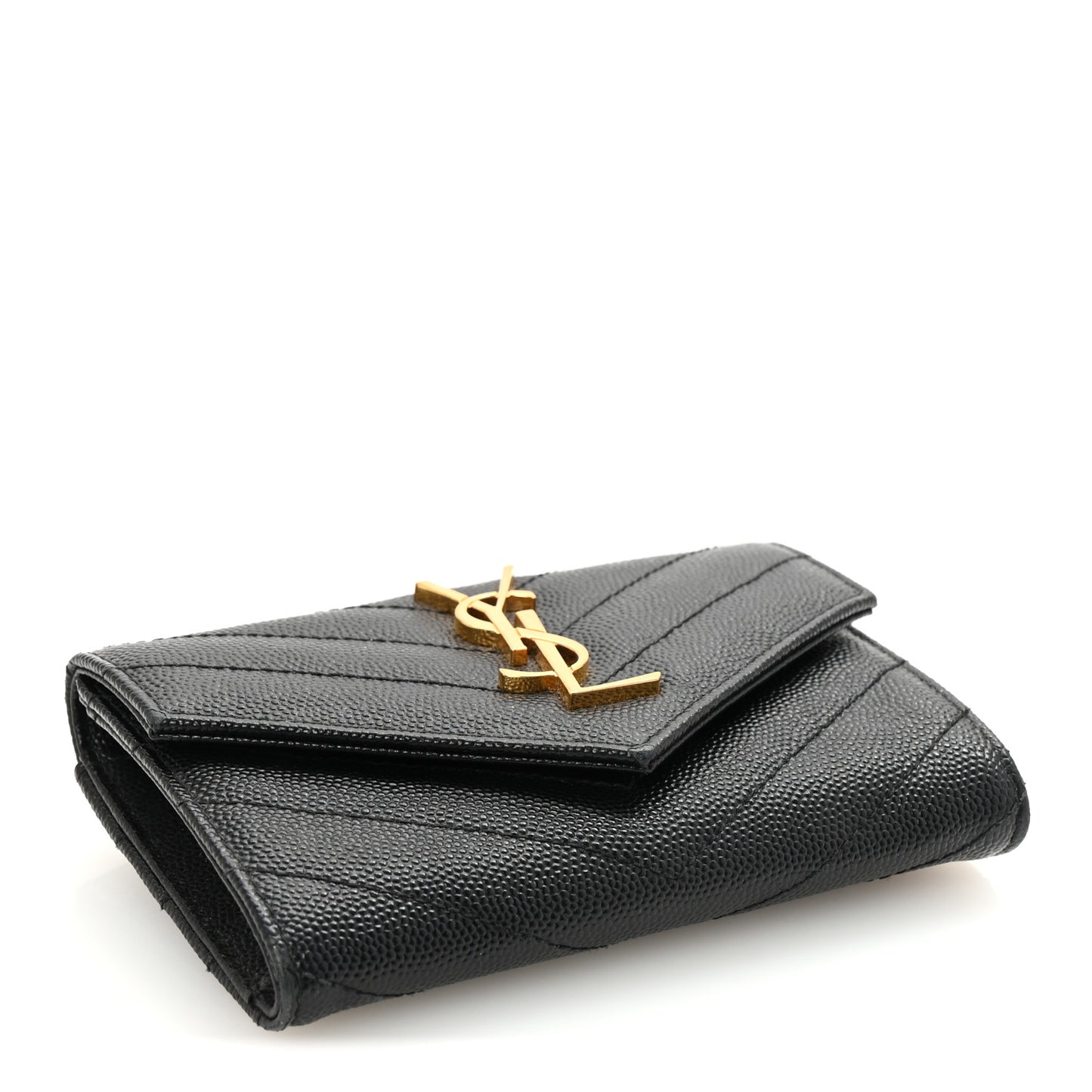 Grain De Poudre Matelasse Chevron Small Monogram Envelope Wallet Black