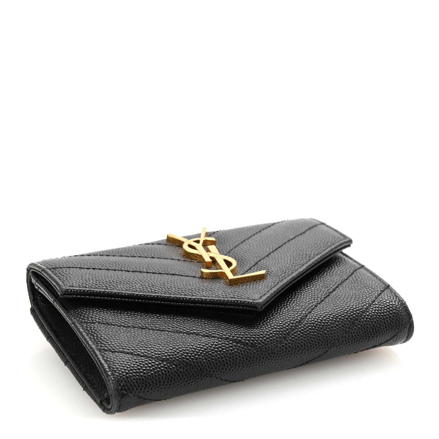 Saint Laurent Grain De Poudre Matelasse Chevron Small Monogram Envelope Wallet Black 4 of 7