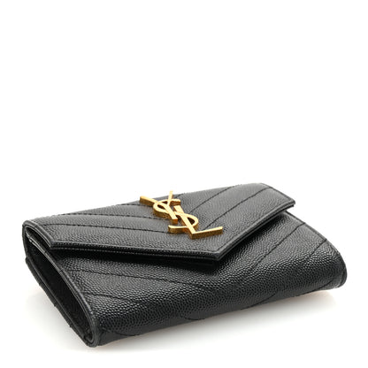 Saint Laurent Grain De Poudre Matelasse Chevron Small Monogram Envelope Wallet Black 4 of 7