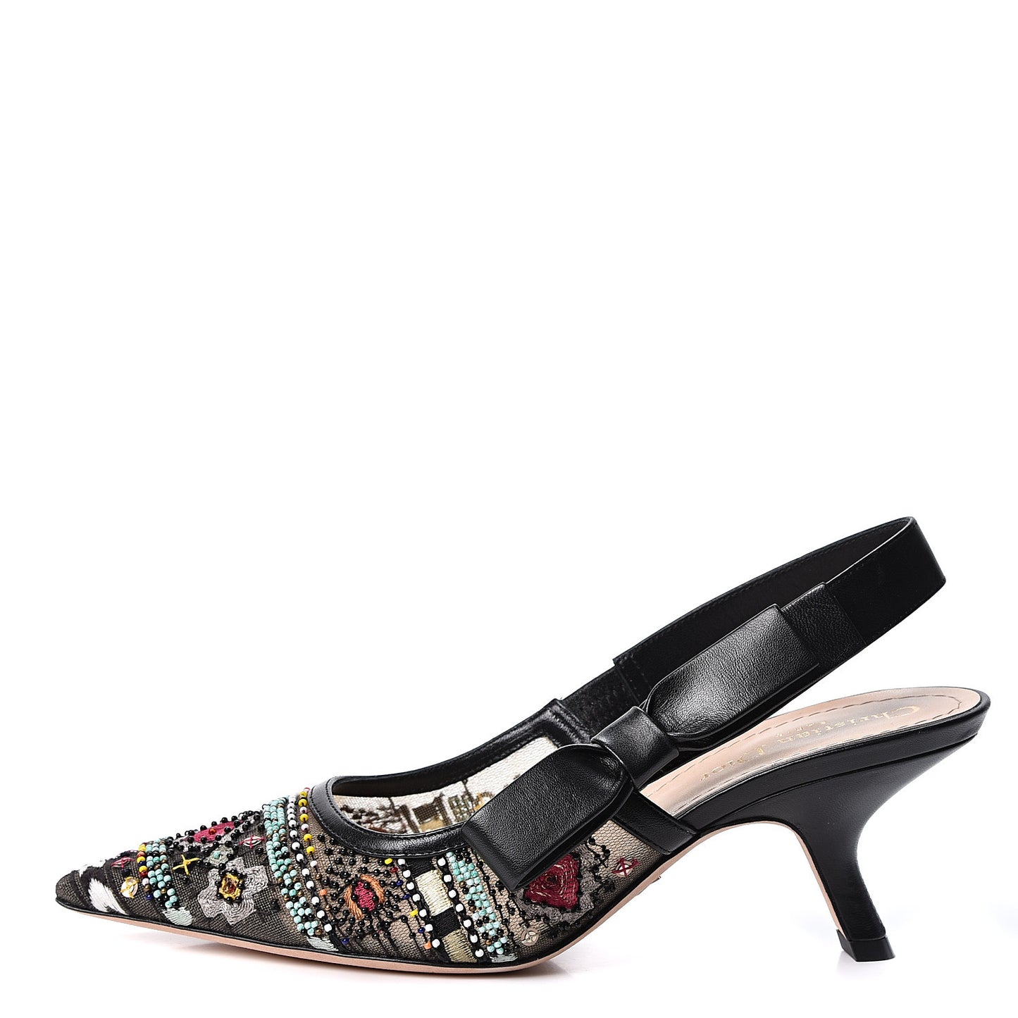 Embroidered Calfskin Beaded Sweet D Sling-Back Pumps 37.5 Multicolor