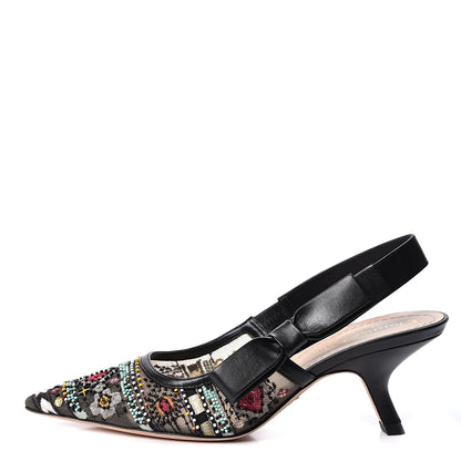 Christian Dior Embroidered Calfskin Beaded Sweet D Sling-Back Pumps 37.5 Multicolor 1 of 10