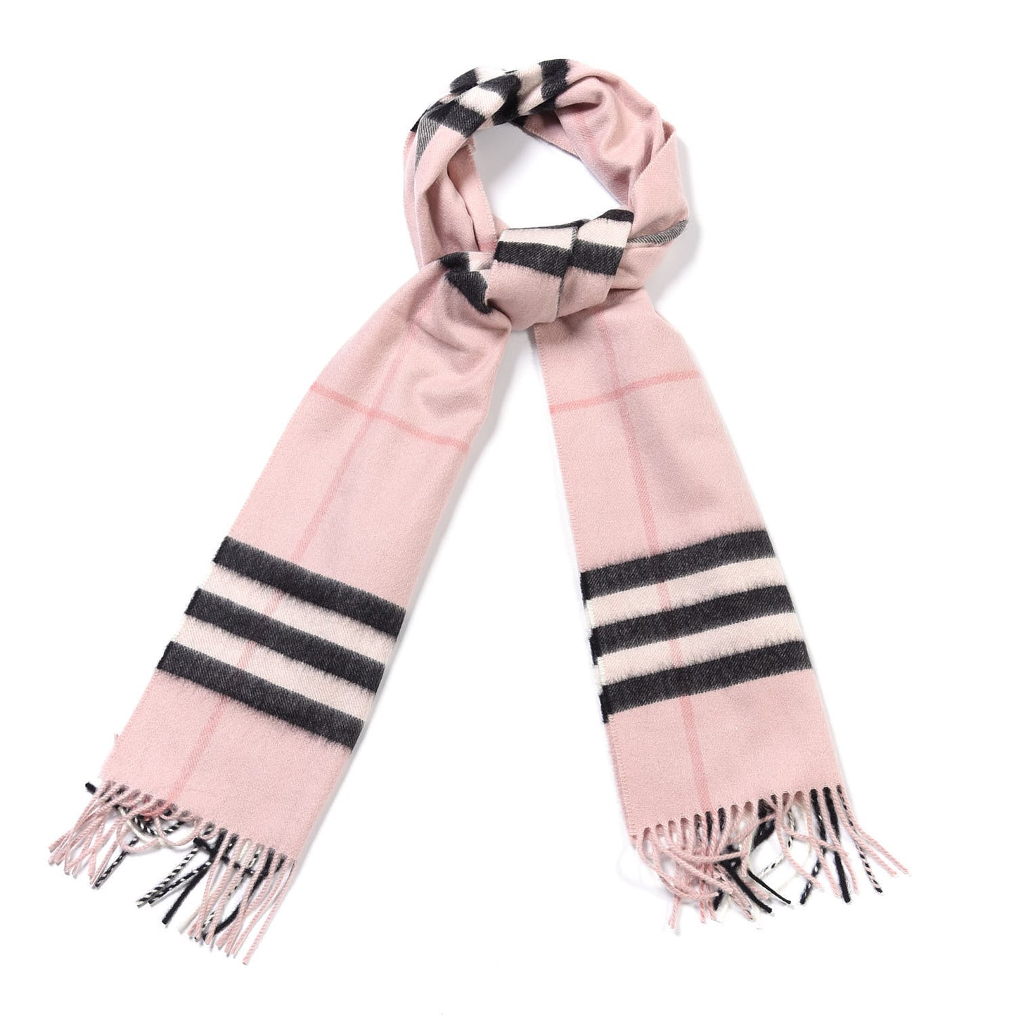 Cashmere Giant Icon Check Fringe Scarf Ash Rose