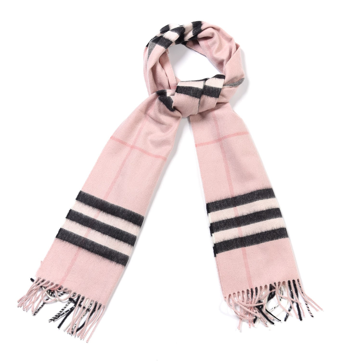 Burberry Cashmere Giant Icon Check Fringe Scarf Ash Rose 3 of 7