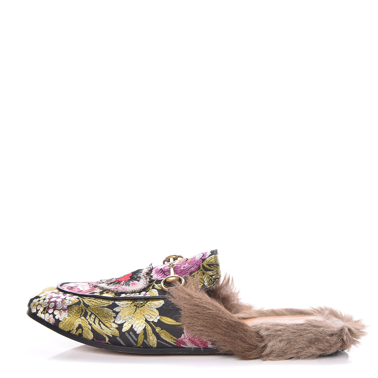 Gucci Jacquard Fur Floral Embroidered Womens Princetown Slippers 38.5 Black Multicolor 1 of 16
