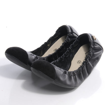 Chanel Suede Classic CC Cap Toe Ballet Flats 38 Black 3 of 7