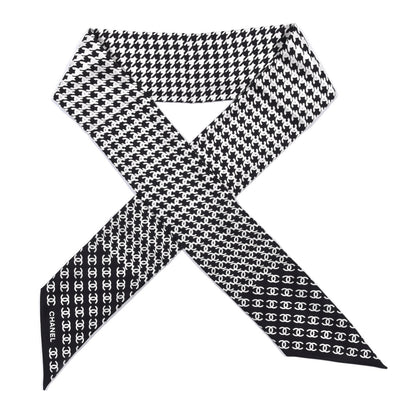 Chanel Silk Twill Houndstooth Slim Bandeau Scarf Black Ecru 1 of 4