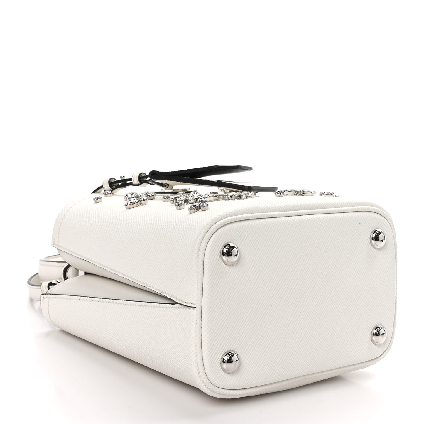 Saffiano Cuir Crystal Small Panier Bucket Bag White Black