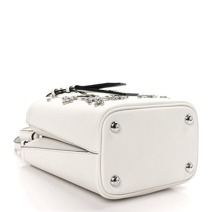 Prada Saffiano Cuir Crystal Small Panier Bucket Bag White Black 4 of 9