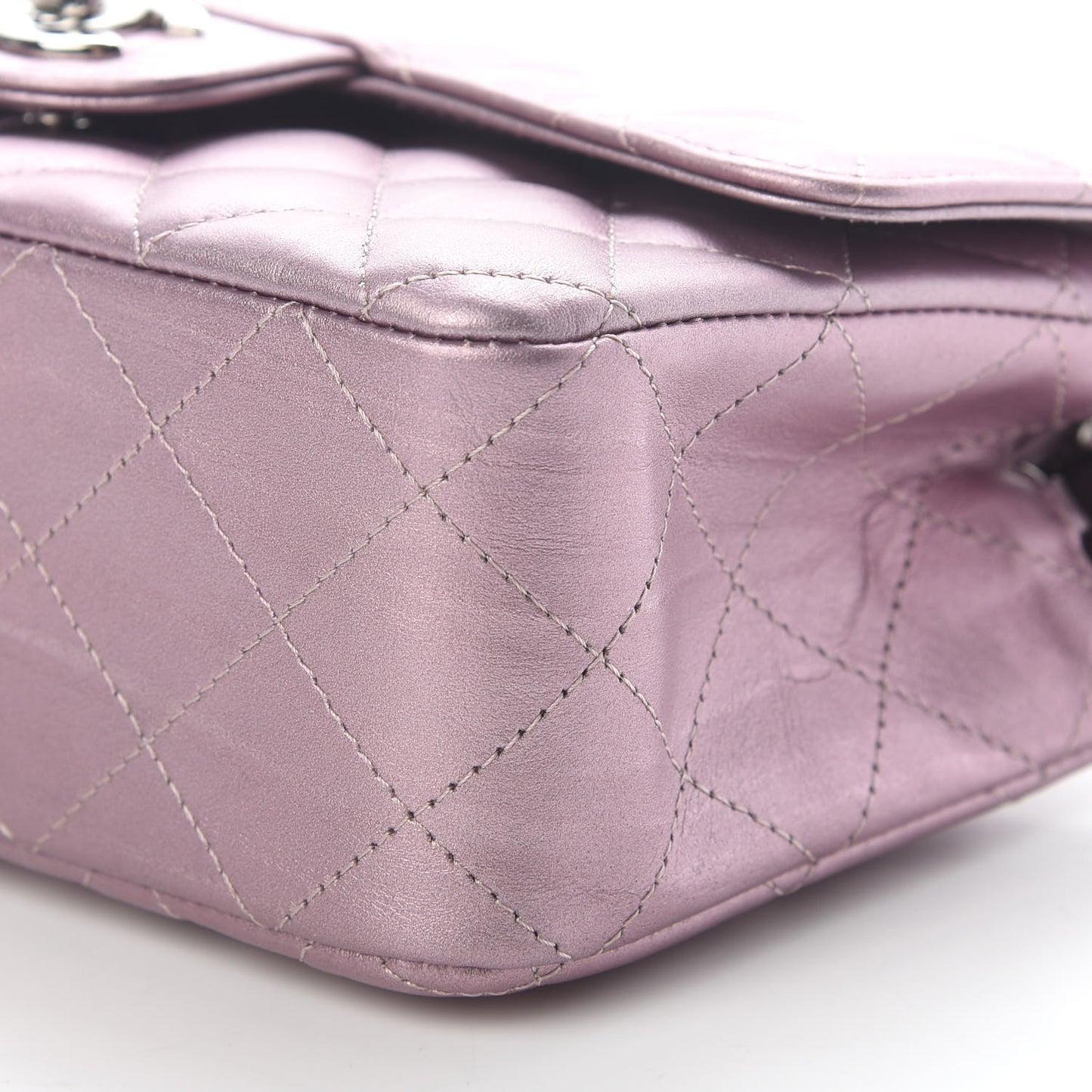 Metallic Calfskin Quilted Mini Rectangular Flap Pink