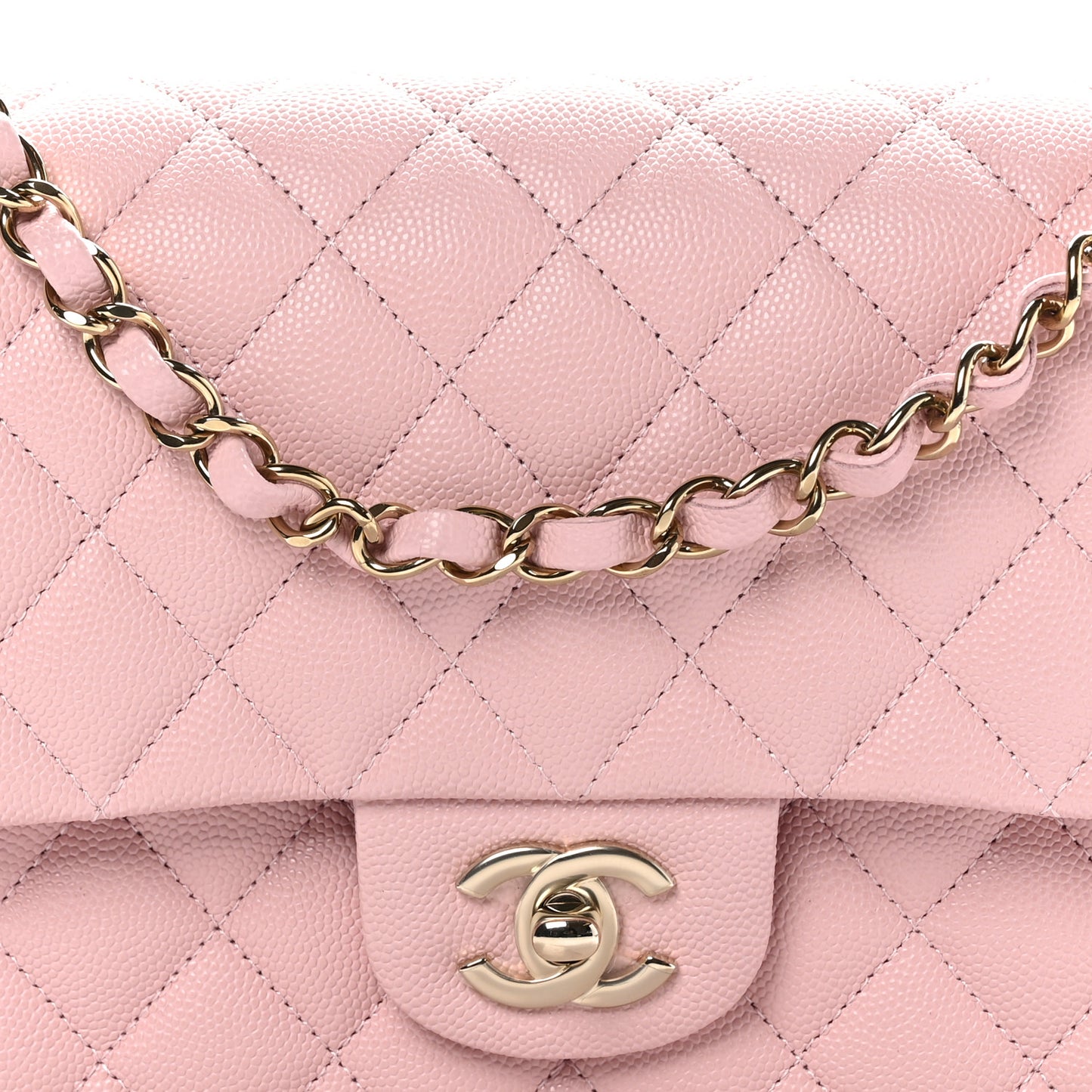 Caviar Quilted Medium Double Flap Light Pink