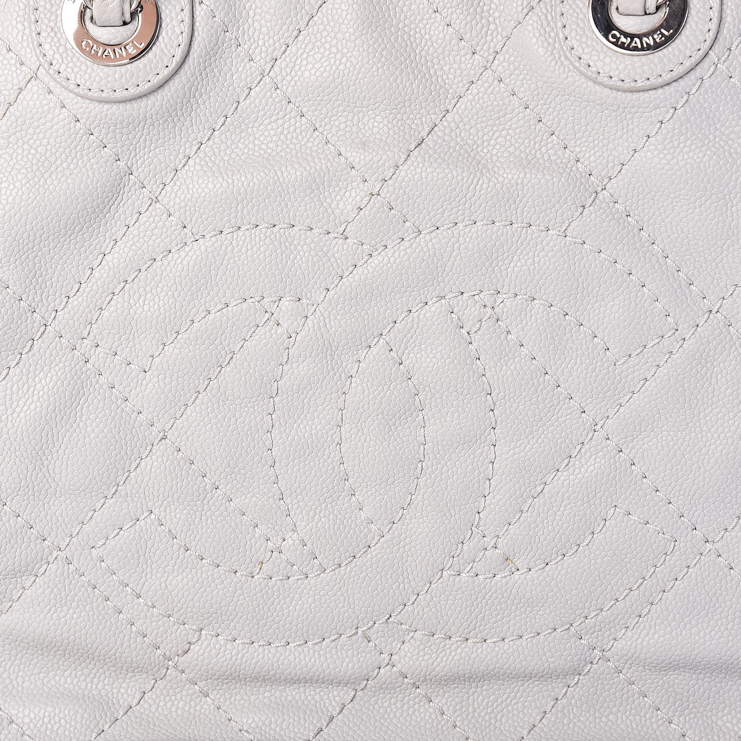Grained Calfskin Quilted Small Daily Shopping Tote Light Grey